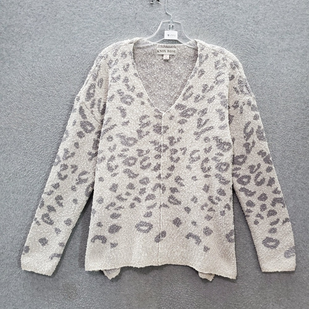 Knox Rose‎ Women Sweater Medium Gray Leopard V Neck Long Sleeve Tunic